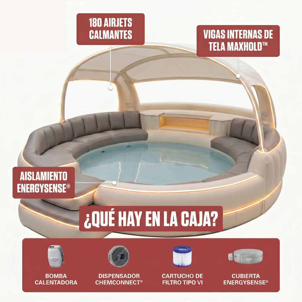 Jacuzzi inflable de lujo con techo y luz ambiental