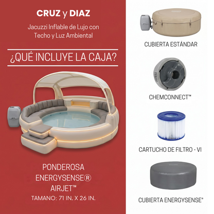 Jacuzzi inflable de lujo con techo y luz ambiental