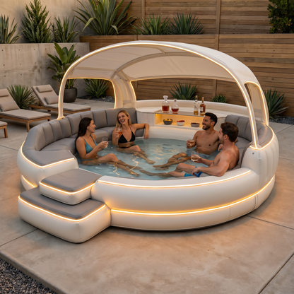 Jacuzzi inflable de lujo con techo y luz ambiental